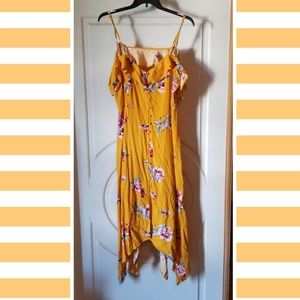 Yellow floral dress cold shoulder with straps XL